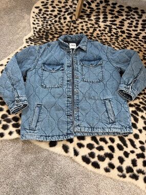 Zara Quilted Padded Denim Jacket 1213/048 Blue Size XL
